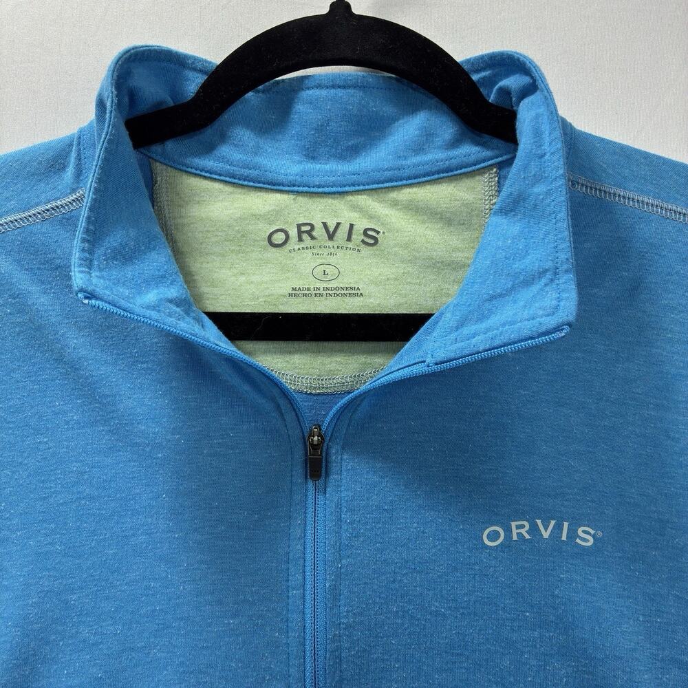 Orvis Mens Large Quarter Zip Pullover Turquoise Heather Long Sleeve Hiking Shirt
